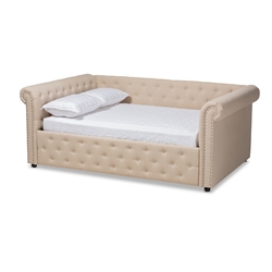 Baxton Studio Mabelle Modern and Contemporary Beige Fabric Upholstered Queen Size Daybed